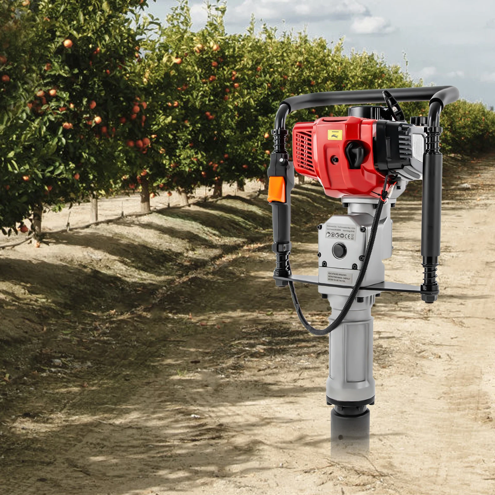 1900W Gasoline Pile Driver 52cc 2 Stroke Engine Post Driver Air Cooling Single-cylinder Petrol Garden Fencing Push Pile Tool 6