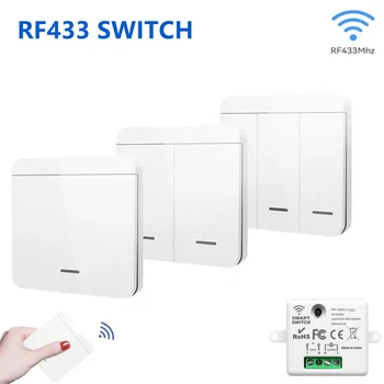RF433Mhz ไร้สายสวิทช์ 1/2/3 Gang 86 แผงเครื่องส่งสัญญาณความปลอดภัยสวิทช์ไฟ AC 85-265V รีเลย์สําหรับ Home Led Light 1