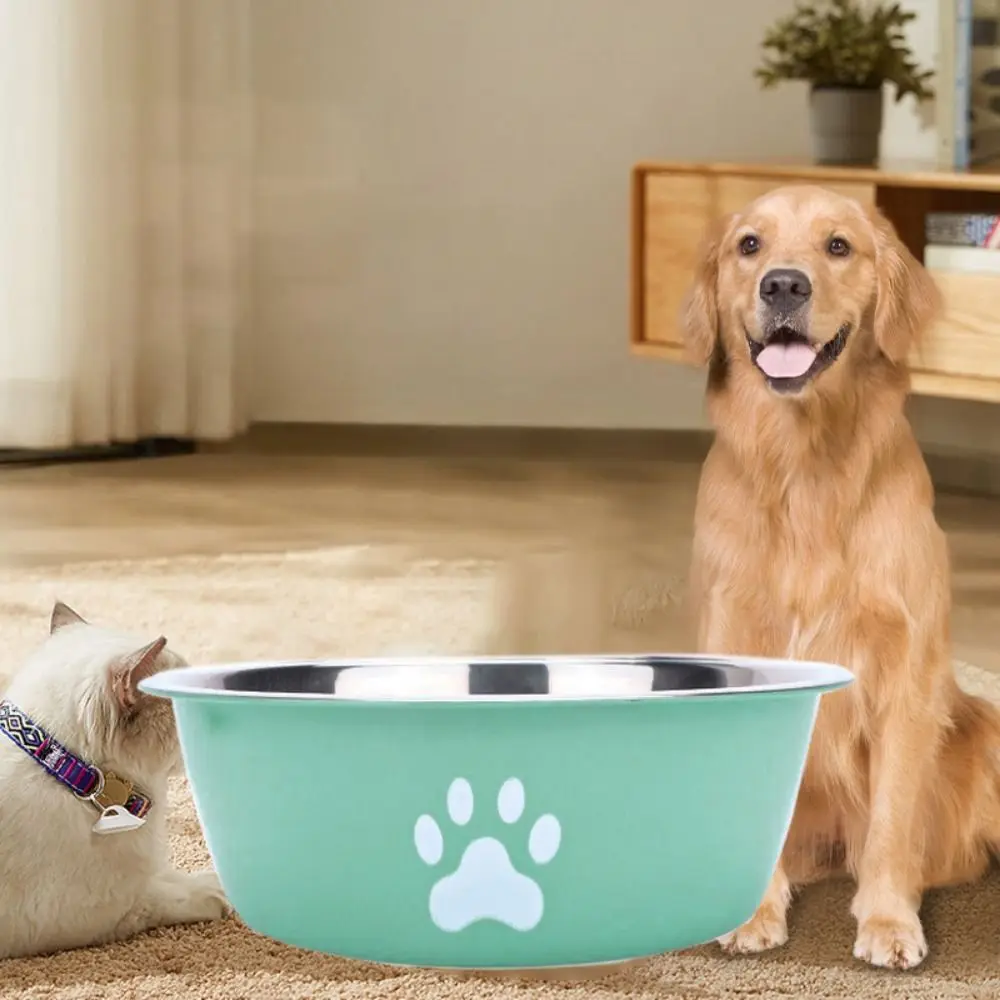 Large Capacity Stainless Steel Dog Bowl Non-slip Bilayer Dog Water Bowl Pet Feeders Cat Paw Pattern Cat Feeding Bowl Home 2
