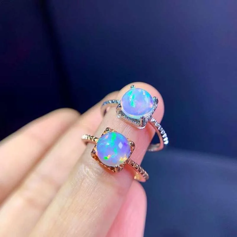 

YULEM Colourful Natural Opal Gemstone Flower Ring for Women Real 925 Sterling Silver Charm Fine Party Jewelry Round Shape