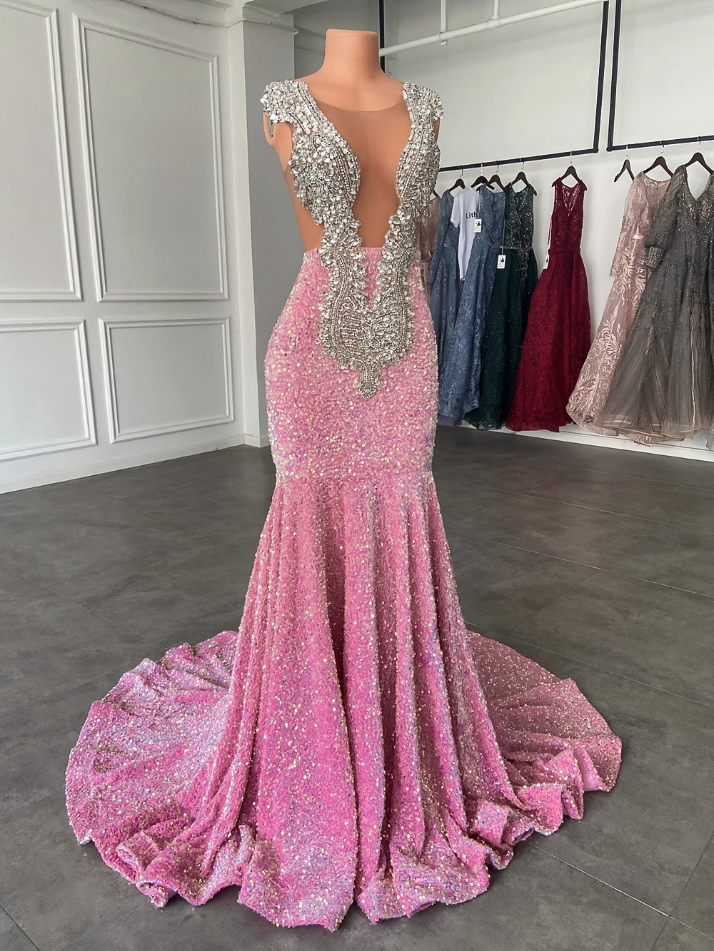 

Mermaid Exquisite Prom Dress Women Luxury Sparkly Sequined Beading Illusion Crystal Formal Party Evening Gowns Vestido De Fiesta