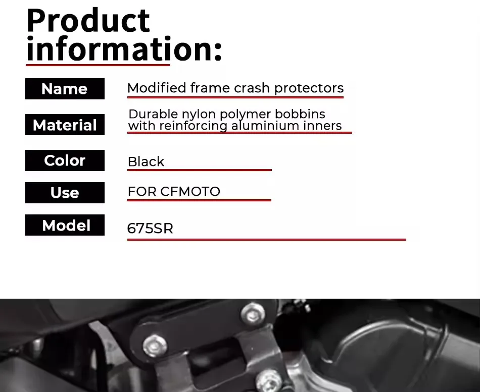 CFMOTO 675SR 675NK 675 오토바이 낙상 방지 프레임 슬라이더 페어링 가드 충돌 패드 보호대 엔진 보호 커버