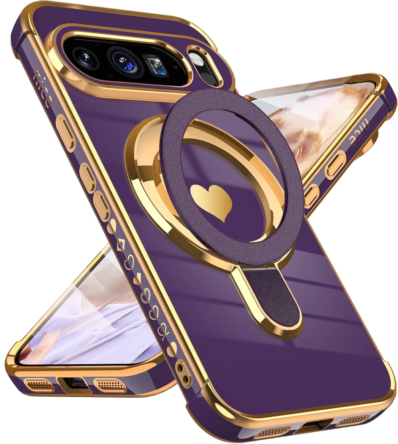 Love Heart Magnetic Stand Holder Case with Airbag Plating Soft Cover