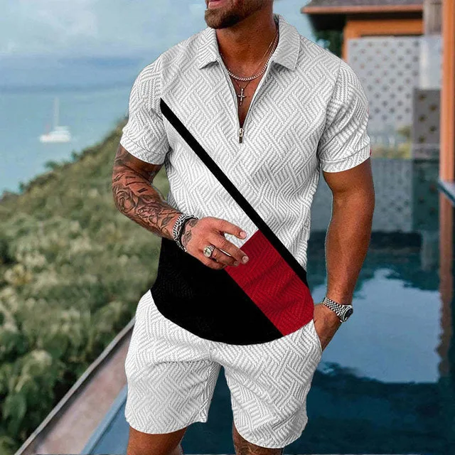 Men's Tracksuit Beach Sportswear Polo Set Men Oversized Outfit Suit Casual Summer Zipper Polo ShirtShorts Suit Golf Wear Clothes