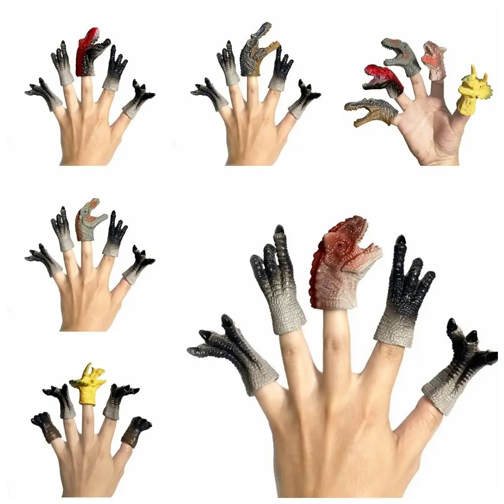 5pcs Hand Puppets Dinosaur Finger Puppet Toys Rubber Cartoon Dinosaur Dinosaur Head Hand Puppet Colorful Mini dinosaur hand puppet toy realistic head hand puppet cosplay tyrannosaurus puppet toy