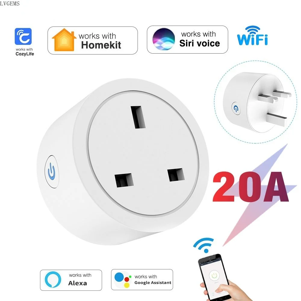 Homekit-adaptador de enchufe inteligente para el hogar, dispositivo con WIFI, compatible con apple Siri, Alexa, Google Home, cozylife, Reino Unido, 16A