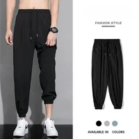 Summer Thin Ice Silk Pants Men's Quick-drying Solid Color Casual Breathable Pencil Pants Drawstring Korean Style Trousers 5