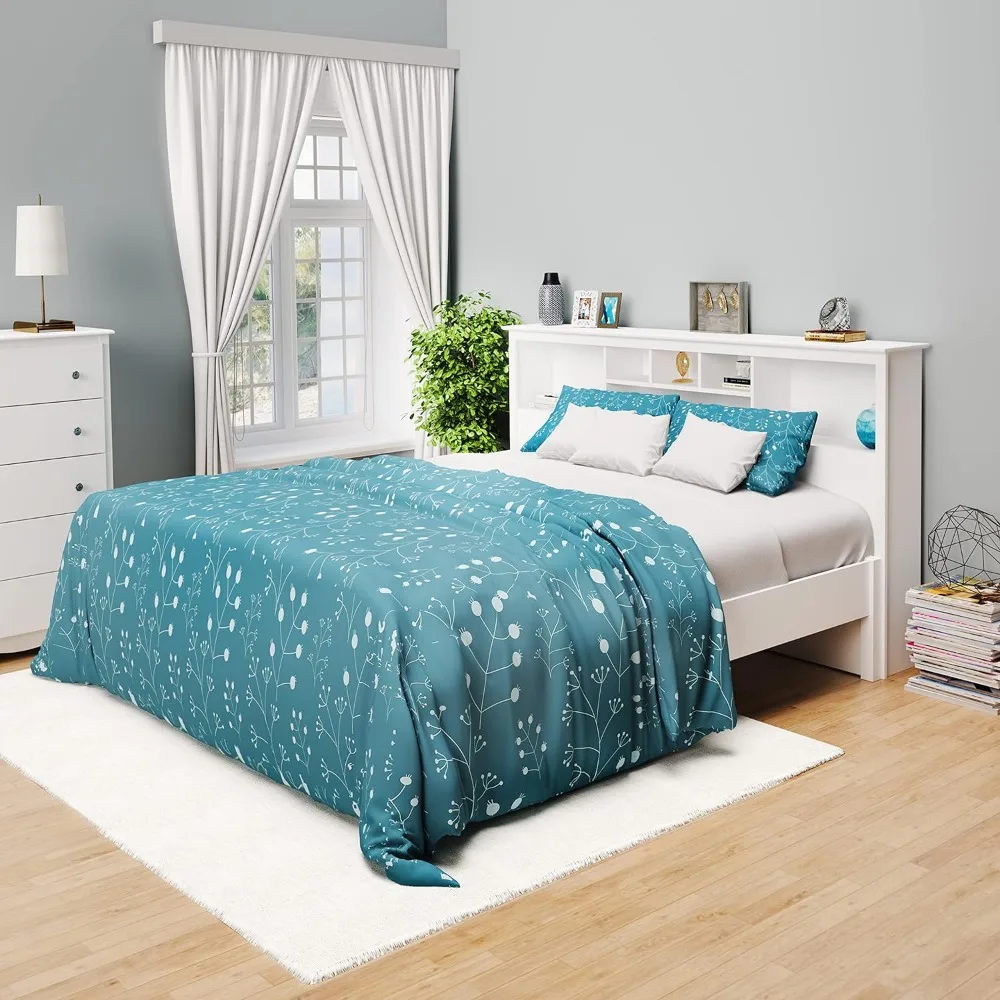 King Size Bed Headboard: Stylish White King Headboard with Bookcase for Size Beds