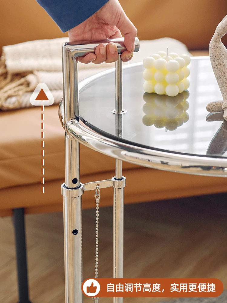 Lifting Coffee Table Stainless Steel Middle Ancient Glass Side Table Nordic Simple Modern Coffee Round Sofa Corner