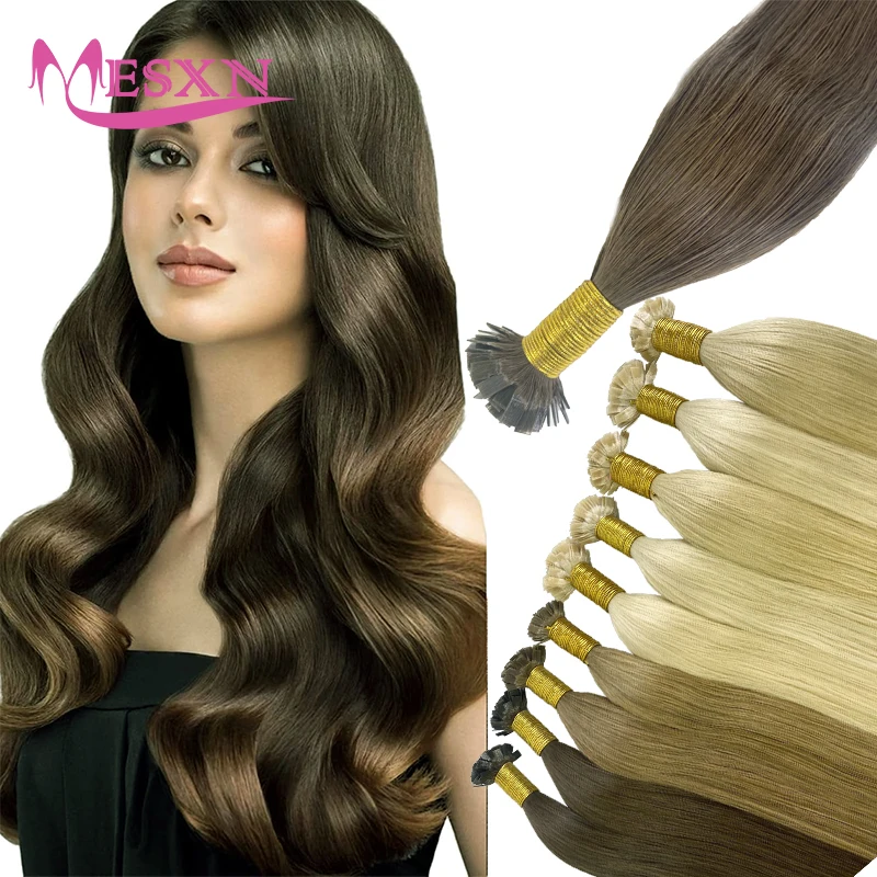 Human hair extension straight flat tip natural real 16-24inch 1g/strand brown blonde color