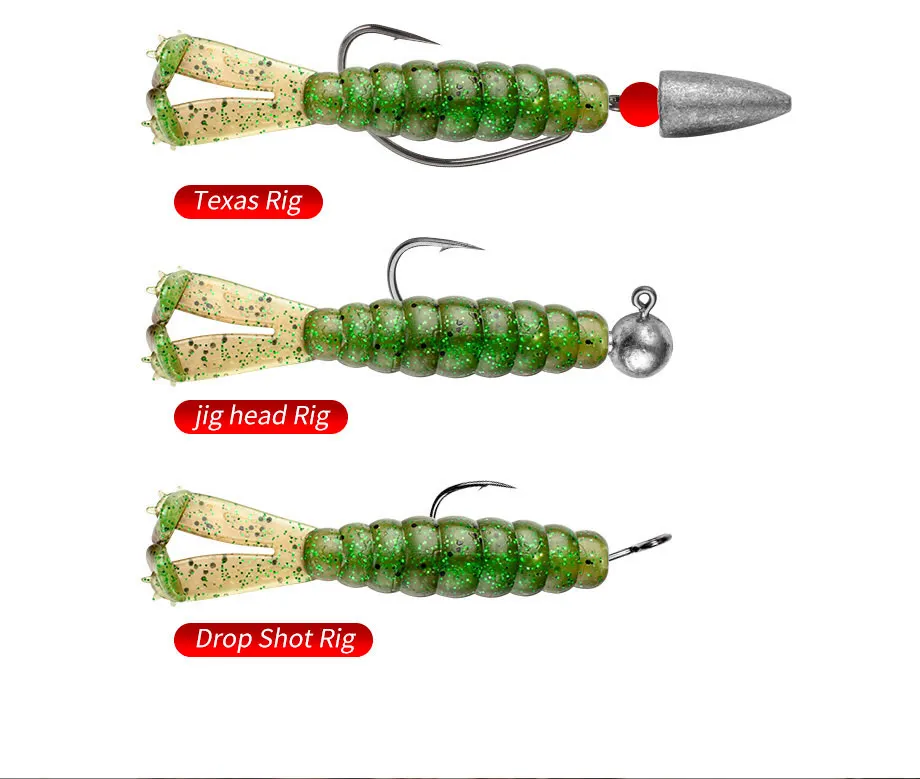 JOHNCOO 7 cm 3,1 g TPE Zwei T-Schwänze Weicher Köder Angelköder 6 Stück Künstlicher Wurmköder Wobbler Schwimmen Ned Rig – Detail 6
