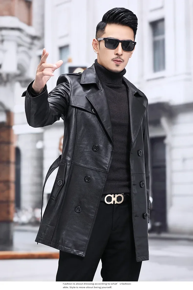 Description Picture 6 of itemGenuine Leather Coats for Men, Cowskin Trench, Dust Coat, Lapels Jacket, Business Casual, 4XL