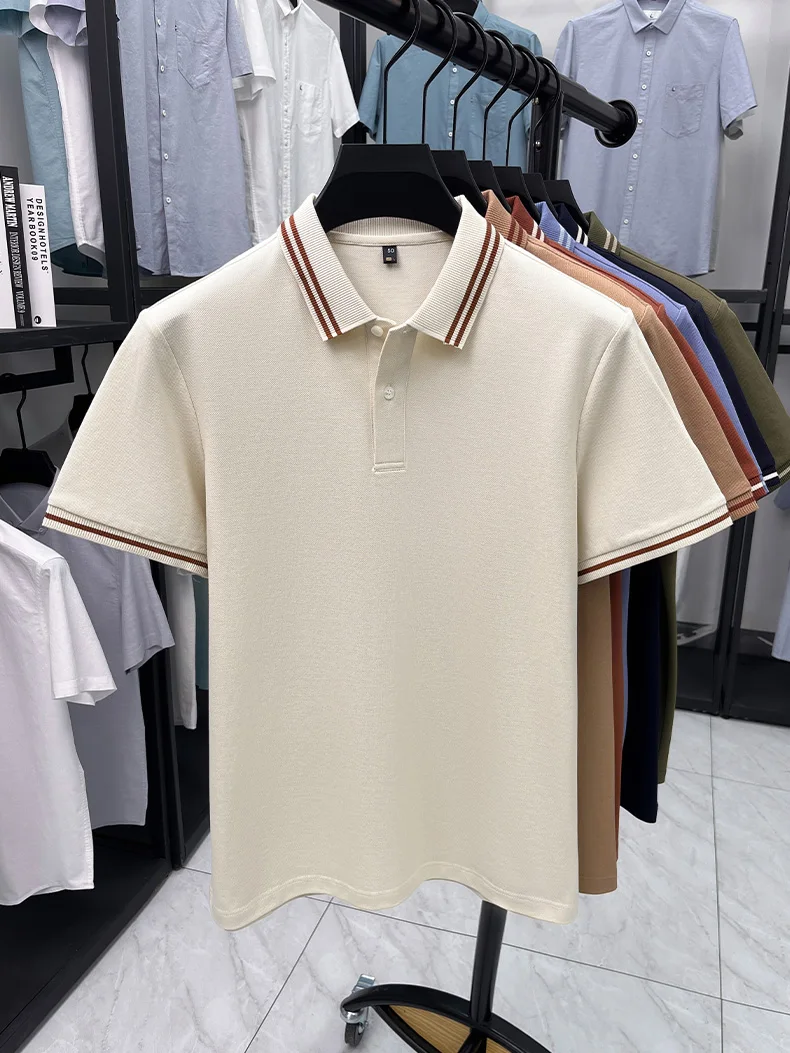 100% pure cotton men's short sleeve polo shirt high-quality fashion soft comfort striped decoration summer casual T-shirt top 19 Se1de3ac54ed04fcd8c7aa40a3f65e6e5G