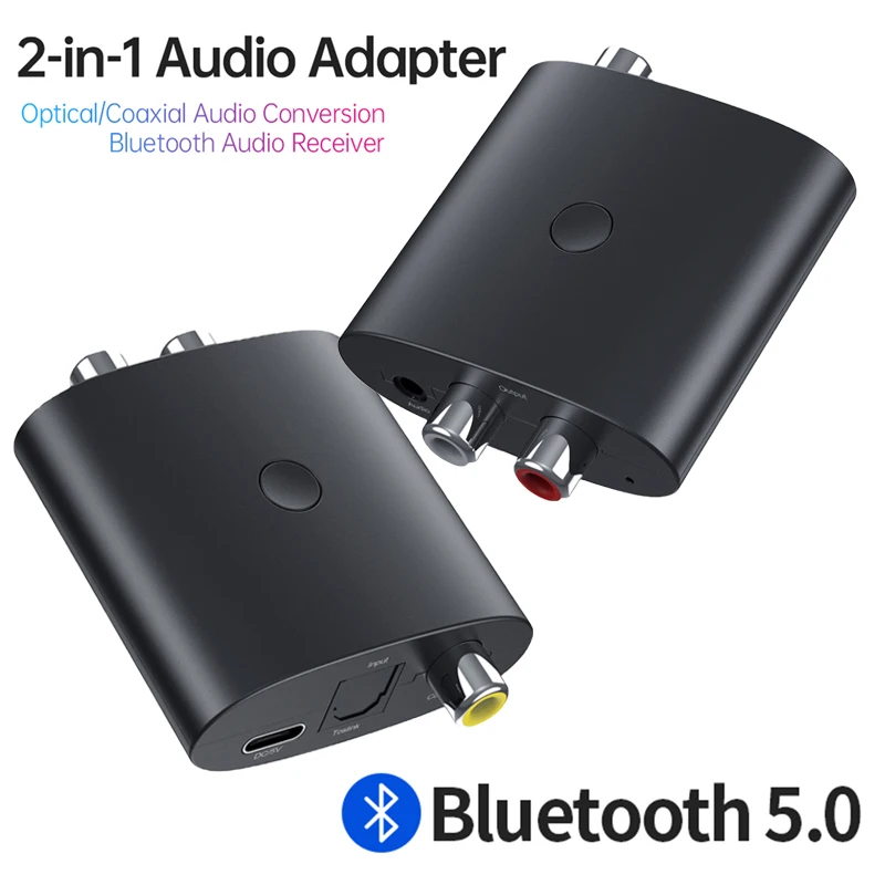 Digital to Analog Audio DAC Converter Spdif Optical Fiber Signal to 3.5MM 3.5 AUX 2 RCA Amplifier Decoder Bluetooth 5.0 Receiver