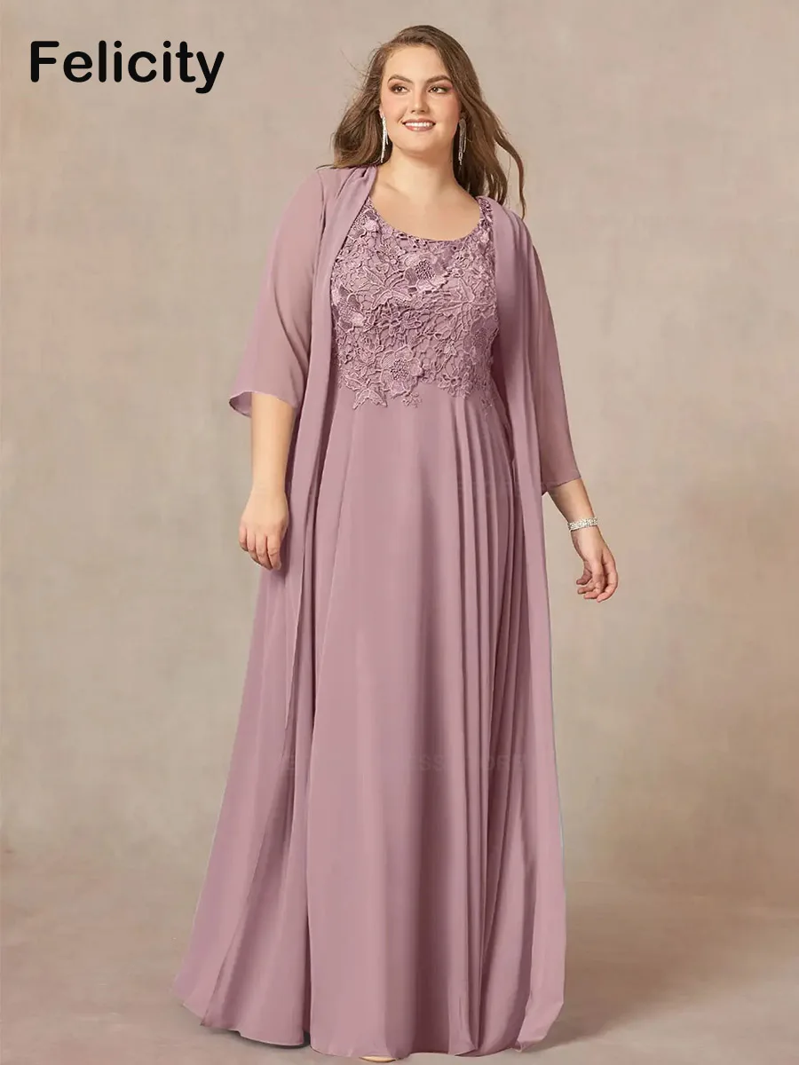 

Two Piece Plus Size Mother of the Bride Dresses with Jacket 2023 A-Line Wedding Party Dresses Lace Chiffon Robes Invitée Mariage