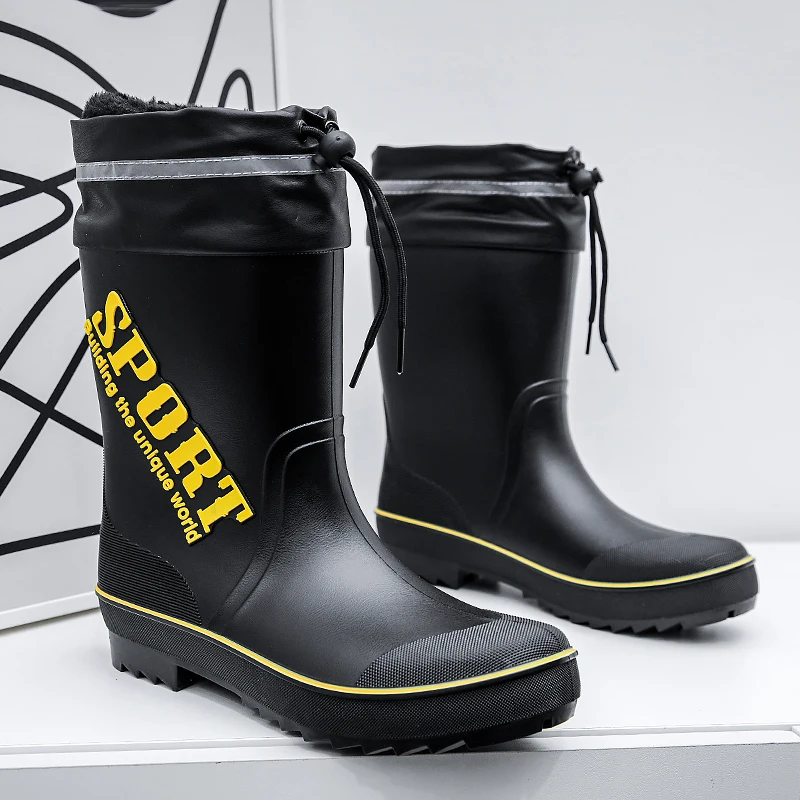 Mens Rain Boots Slip On Waterproof Rubber Rain Shoes,Work Mud