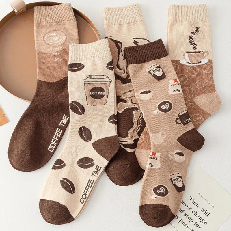 Premium Novelty Coffee Cartoon Letter Socks - Women's Fashionable Spring/Autumn Casual Stockings