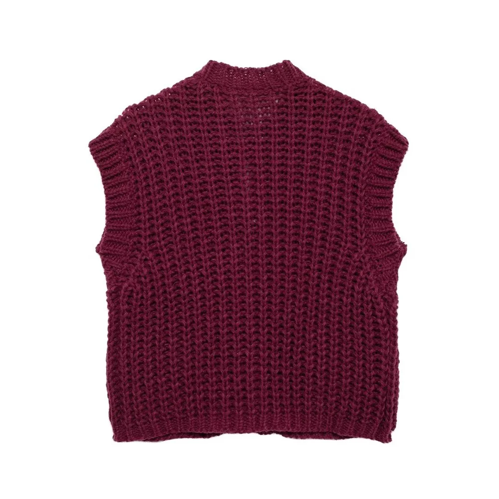 Zach Ailsa women's single breasted pocket cardigan autumn and winter new item thick needle sleeveless round neck knitted vest 6
