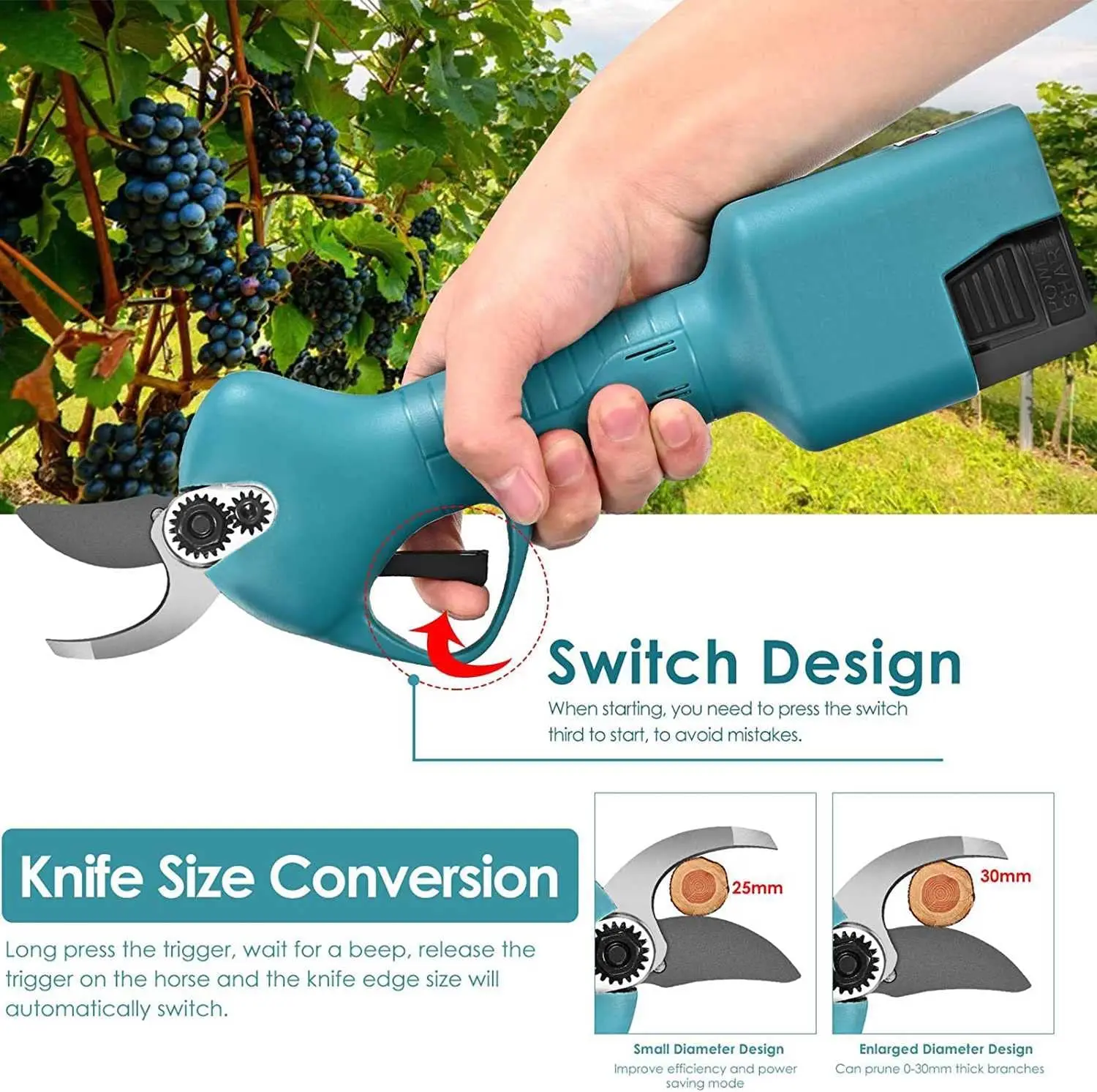 32 Mm Electric Progressive Pruning Shear Scissors With Finger Protection Brushless Charging Garden Bypass Power Shears
