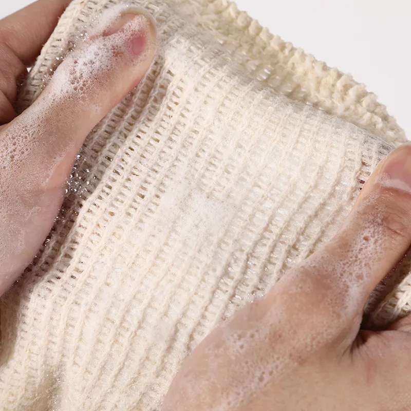 Natural Exfoliating Shower Back Washcloth Cotton and Linen Soft Back Scrubber Shower Sponge Towel Bath Tools Women Men