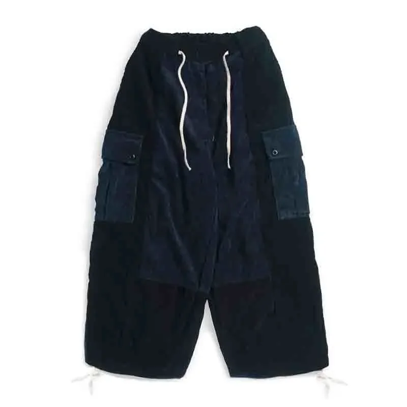 HOUZHOU Men's Sets Corduroy Cargo Pants for Men Loose Men's Hoodies Sweatshirt Black Japanese Streetwear Hip Hop Harajuku Autumn