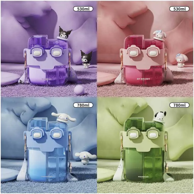 

Sanrios Plastic Cup Kuromi My Melody Cinnamoroll Pochacco Anime Cartoon Cute Portable Water Bottle Double Drinking Cups