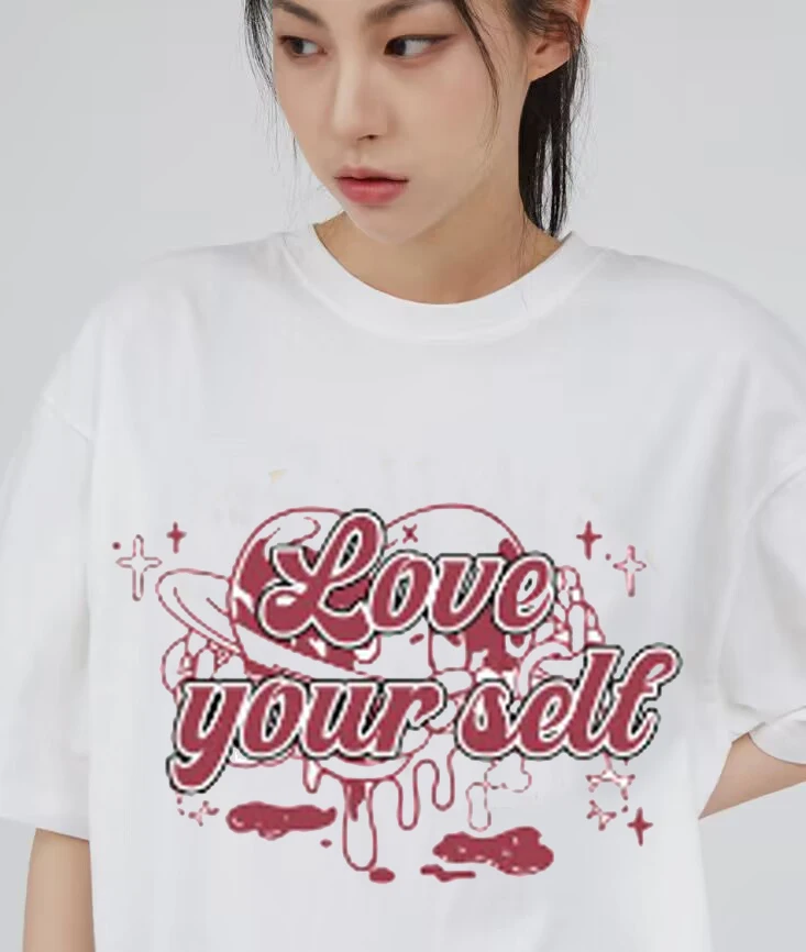 

Love Yourself Summer New Cartoon Strawberry T-shirts Harajuku Short Sleeve Loose OCasual Tops Women O Neck All Match Casual Tees