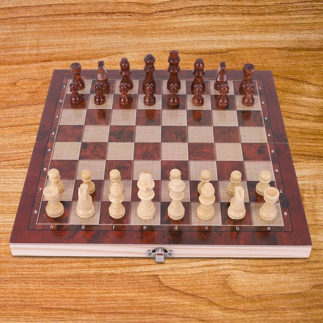 Jogo de tabuleiro grande não tóxico para crianças e adultos, Tabuleiro de xadrez 3 em 1, Gamão, Madeira, Desenvolvimento, Estratégia, 29x29cm 2
