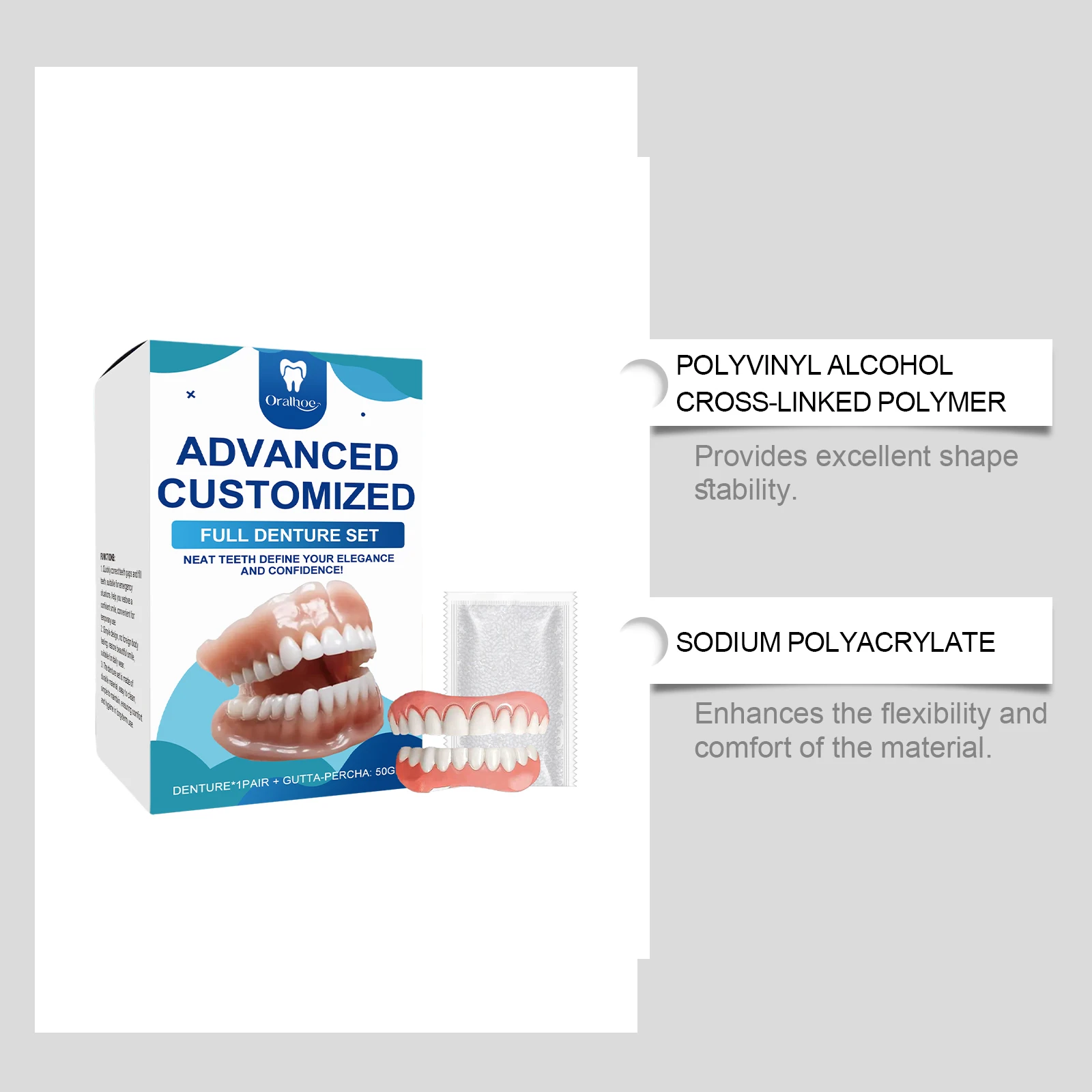 Oralhoe Dental Cosmetic Set: Natural Gap Correction, Smile Enhancement, Comfortable Material, Denture Care Kit