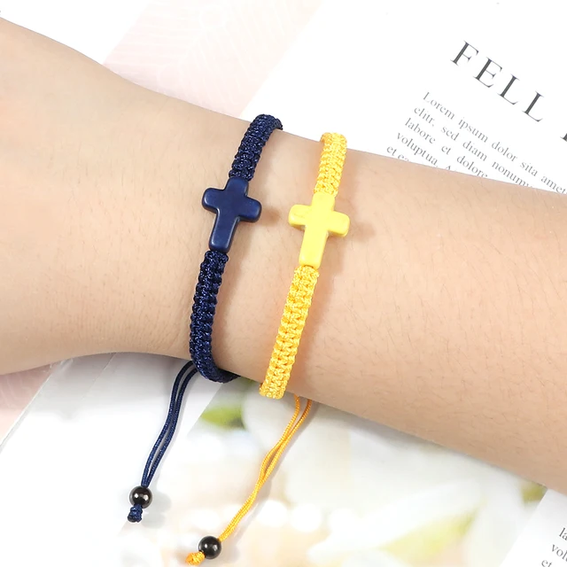 97774-cc7903.jpg Bracelet en corde tressée fait main, turquoise naturelle, croix de Jésus, bracelet réglable pour homme, femme, couple, bijoux religieux porte-bonheur, cadeau