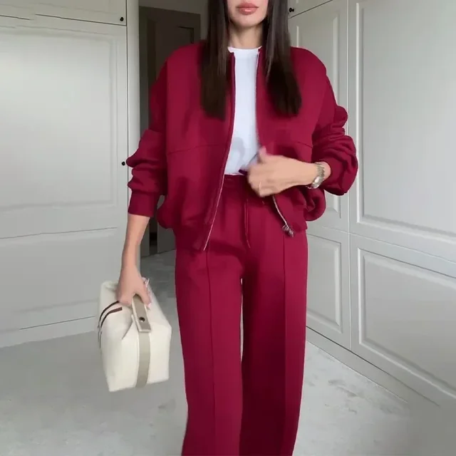 2025 automne femmes survêtement costume noir à manches longues manteau taille haute jambe large pantalons longs ensemble femme mode vêtements de sport dame 1