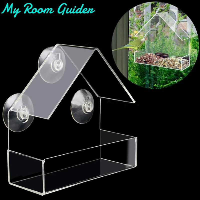 Transparent House Window Type Bird Feeder Birdhouse with Suction Type Outdoor Garden Bird Cage with Suction Cup Feeder