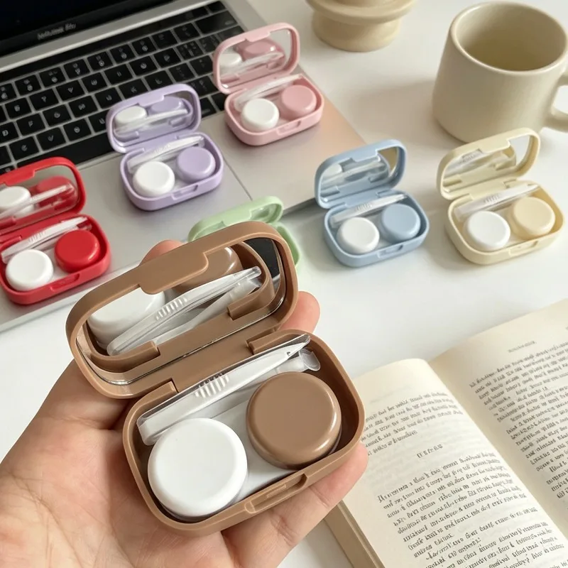 Vibrant Compact Contact Lens Case with Mirror - Portable Soaking Storage Kit