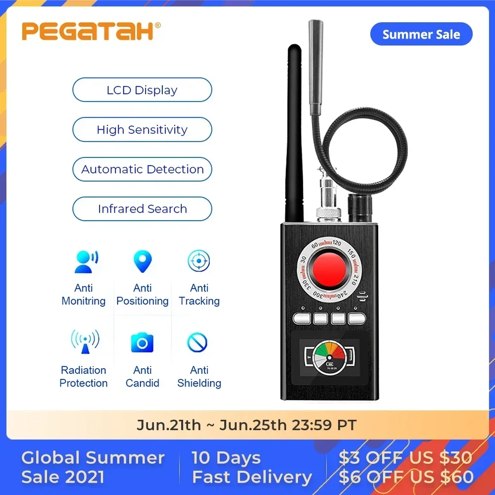 K18 Multi-function Anti Candid Camera Detector LED display GPS Bug hunter's signal lens Detect Machine Wireless Mini Camera