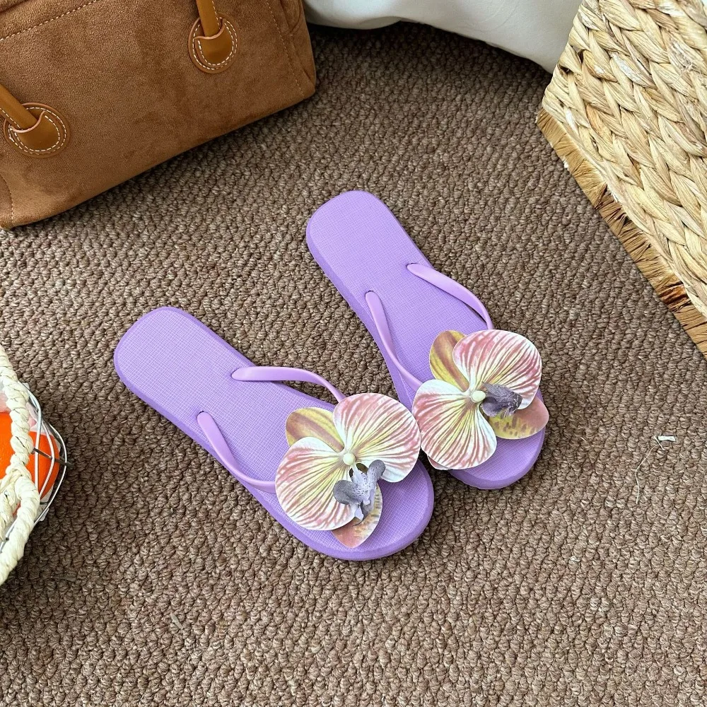 סנדלי פרפר אורכידיה לקיץ בסגנון אופנתי לחופשה בחוף, סנדלי פלאנופסיס מתוקים עם פרחים מרובי צבעים לנשים/בנות