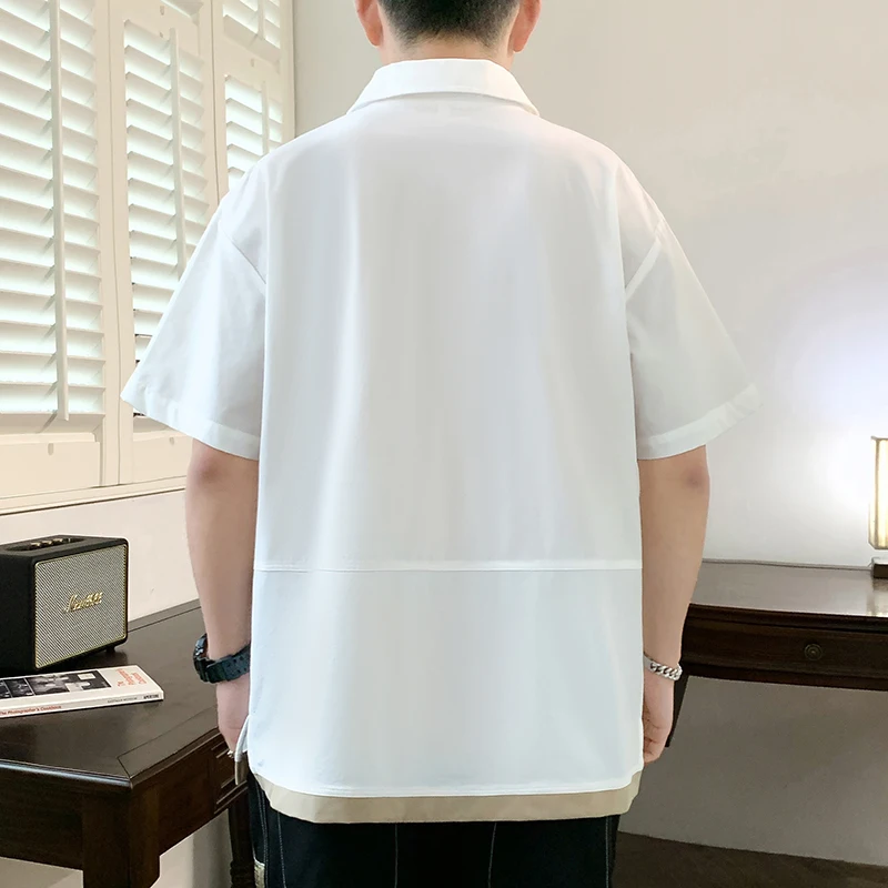 남성용 여름 하이 퀄리티 아이스 실크 캐주얼 반팔 티셔츠, 야외 패션 트렌드, 느슨한 통기성 스포츠 러닝 폴로 셔츠