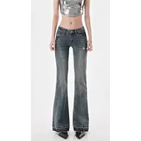 American High Street Spicy Girls Low Waist Jeans Women Autumn Vintage Y2k Design Sense Slim Fit Straight Tube Micro Flare Pants 2