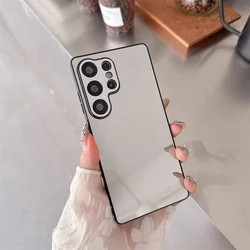 Luxury Makeup Mirror Phone Case with Shockproof Plating and Black Frame Cover Bumper - Galaxy S23 Ultra (Silver)