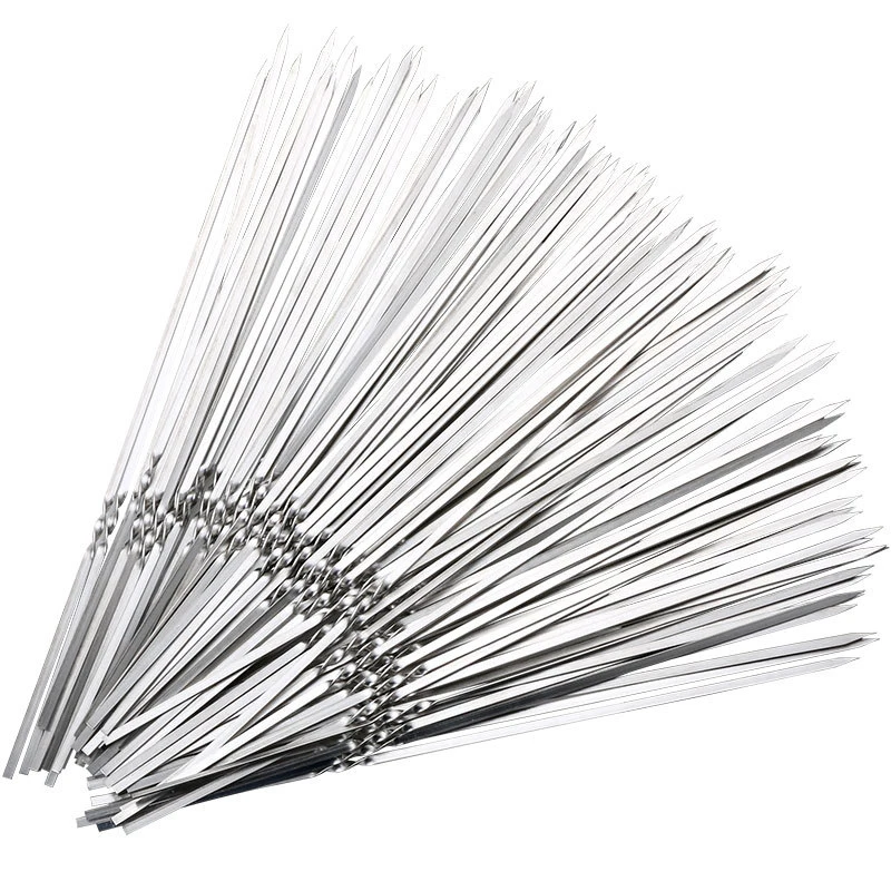 Stainless Steel Barbecue Skewer Reusable BBQ Skewers with Storage Tube BBQ Needle Stick for Outdoor Camping Picnic Flat Tool barbecue skewers