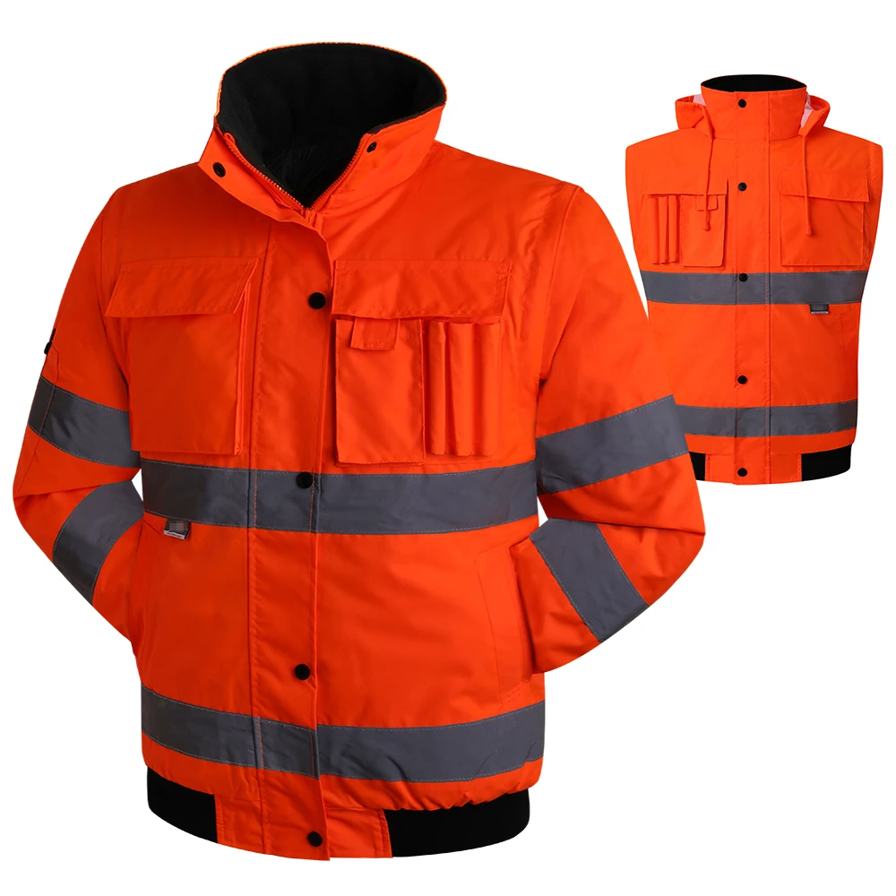 Chaqueta de seguridad Hi Vis para hombre, chaqueta impermeable con mangas  extraíbles, ropa de trabajo reflectante, Invierno - AliExpress