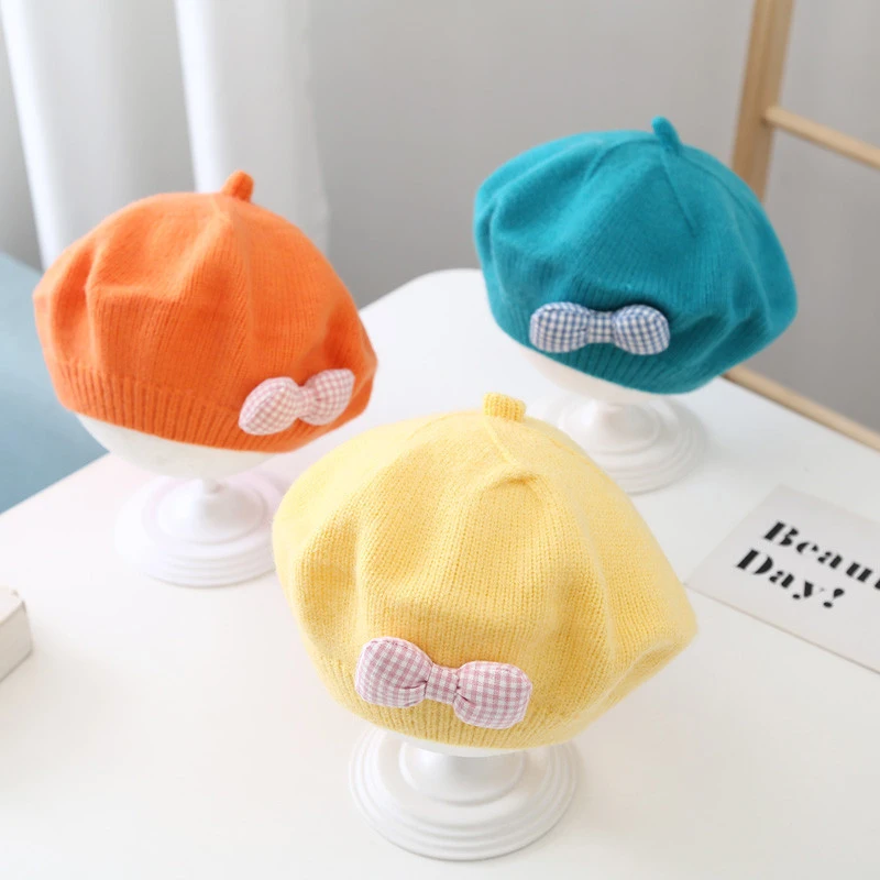 children beret woolen hat knitted beanie for kids girl autumn winter