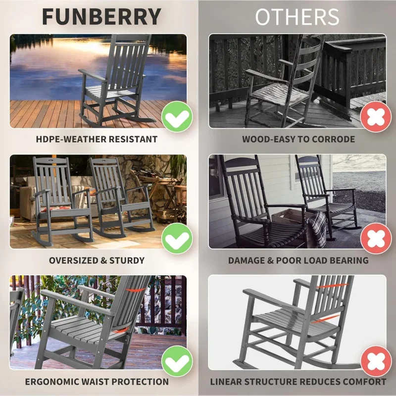 Patio Rocking Chairs Set of 4,Poly Lumber Rocker,All Weather Rocking Chair Outdoor,High Back Porch Rocker,CrackerRocking