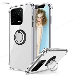 Transparent Silicone Shockproof Soft Case with Magnetic Ring Stand Holder TPU Cover for POCO X7Pro (Black)