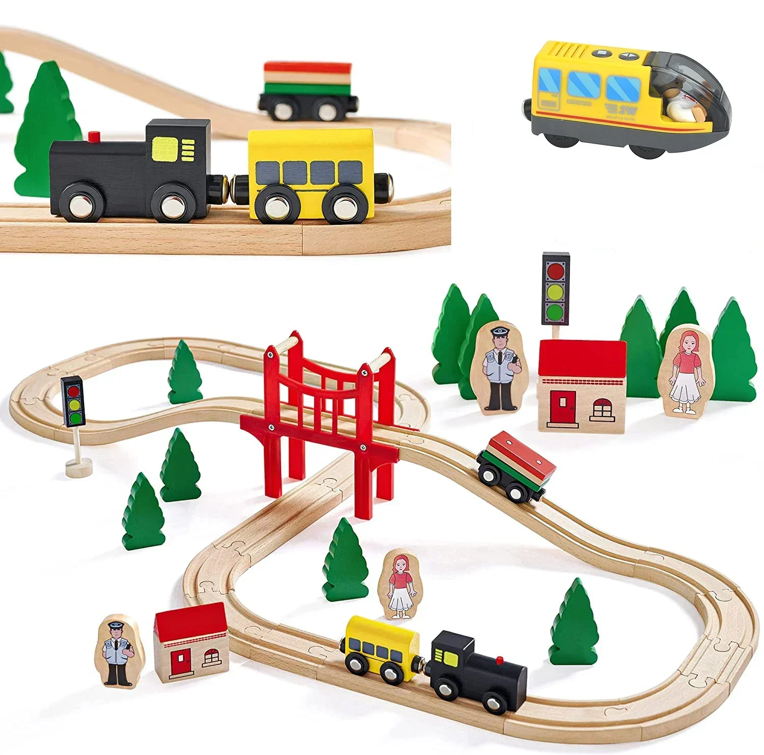 Wooden Train Toys Magnetic Set Electric Car Locomotive Diecast Slot Fit All Wood Brand Biro Railway Train Tracks For Kids Gifts 4