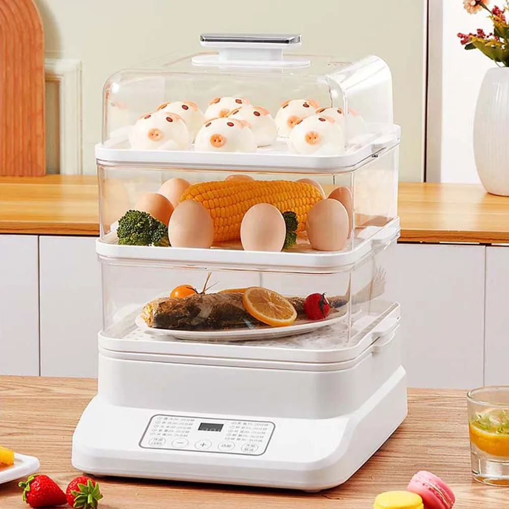 Household electric steamer three-layer multifunctional large capacity household electric steamer