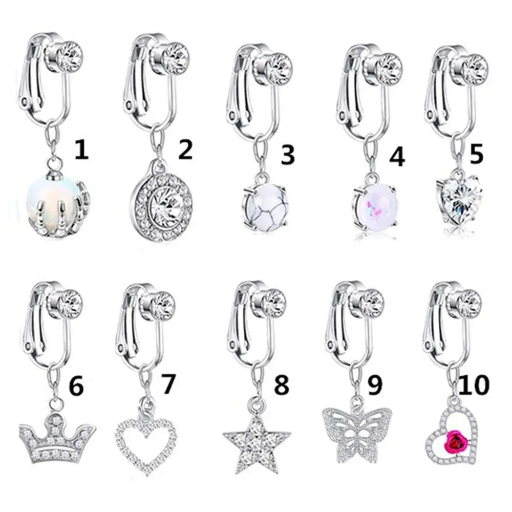 Silver Stainless Steel Non Piercing Belly Button Ring for Women