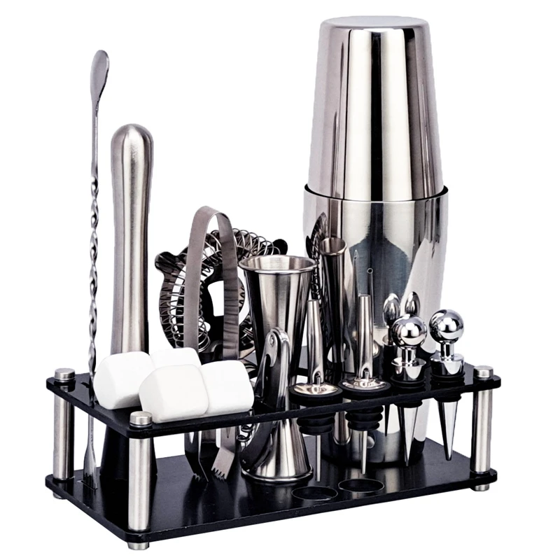

Bartender Kit 16-Pcs Cocktail Shaker Set Of Stainless Steel Ice Grain Acrylic Stand For Mixed Drinks Martini Bar Tool Silver