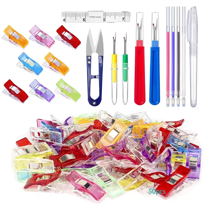 

30Pcs Hand Sewing Tools Set Include Fabric Quilting Clips Sewing Seam Ripper Scissors Soft Tape Measure for Stitching Embroidery