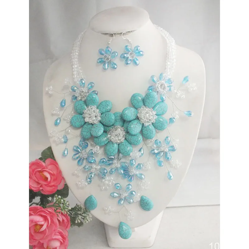 

New Design Handmade Natural stone Flower Necklace And Earrings