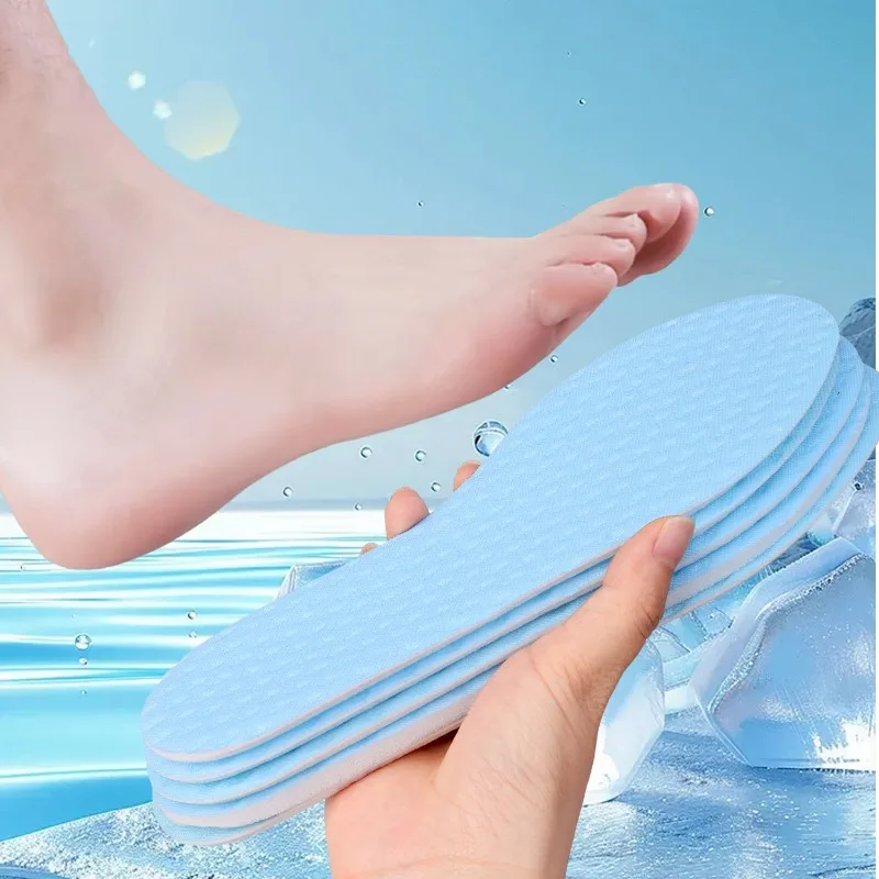 Blue Cool Feeling Insoles for Women Men Soft Sweat Absorb Deodorization Breathable Sport Shoe Pads High Elastic Barefoot Insole